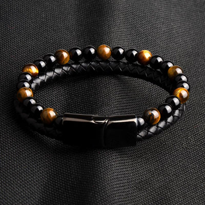 Men Jewelry Natural Stone Genuine Leather Bracelet
