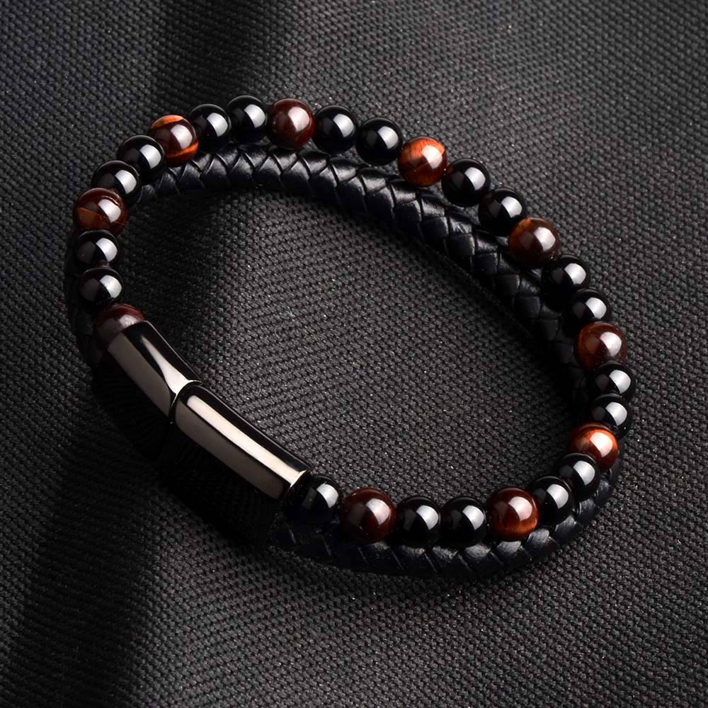 Men Jewelry Natural Stone Genuine Leather Bracelet