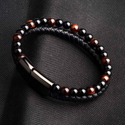 Men Jewelry Natural Stone Genuine Leather Bracelet