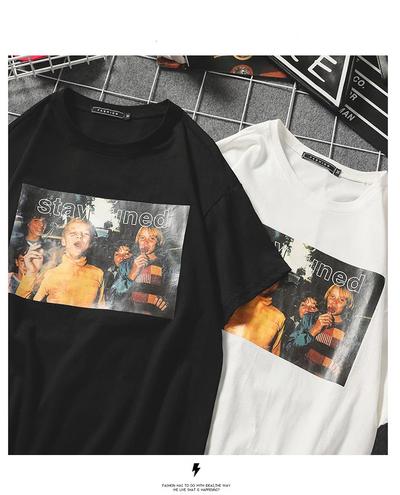 Retro Print O- Neck Short Sleeve T-shirt