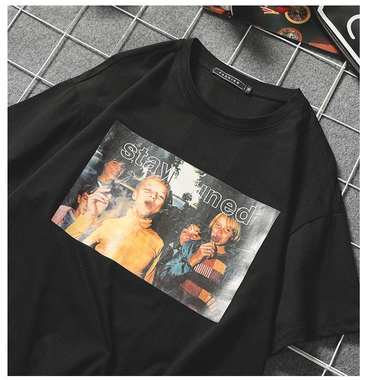 Retro Print O- Neck Short Sleeve T-shirt