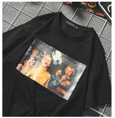 Retro Print O- Neck Short Sleeve T-shirt