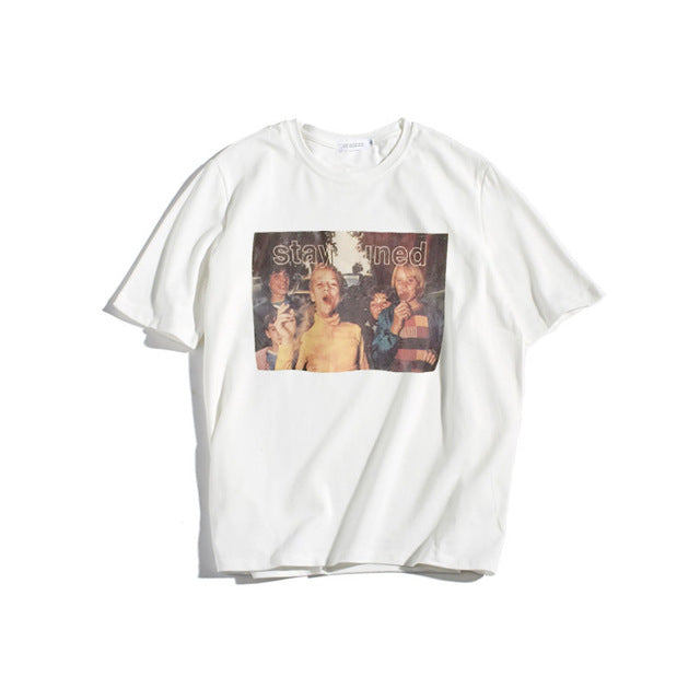 Retro Print O- Neck Short Sleeve T-shirt