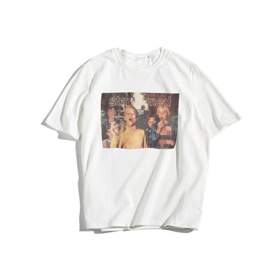 Retro Print O- Neck Short Sleeve T-shirt