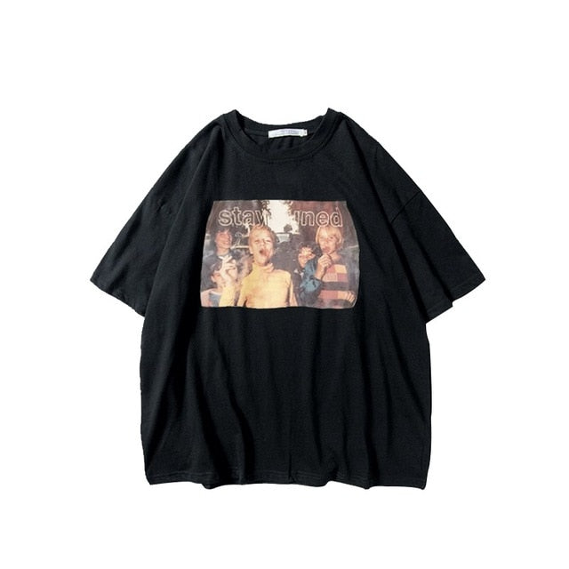 Retro Print O- Neck Short Sleeve T-shirt