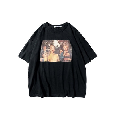 Retro Print O- Neck Short Sleeve T-shirt