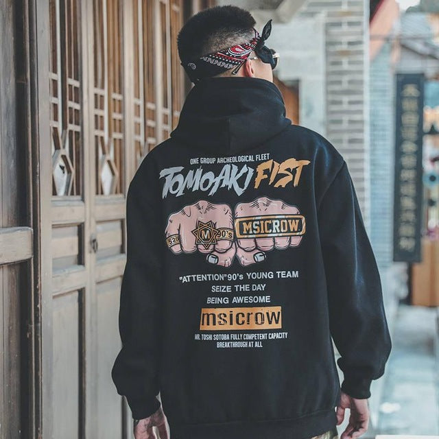 Men's Casual Black Hip Hop Japan Print Hoodie