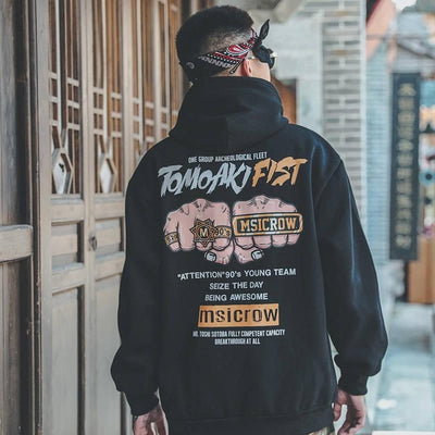 Men's Casual Black Hip Hop Japan Print Hoodie