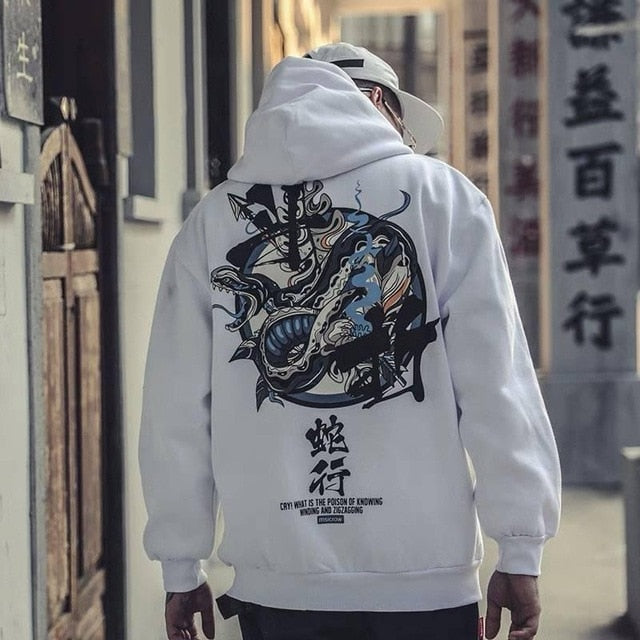 Men's Casual Black Hip Hop Japan Print Hoodie