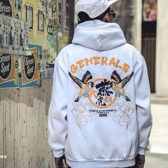 Men's Casual Black Hip Hop Japan Print Hoodie