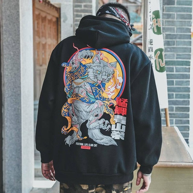 Men's Casual Black Hip Hop Japan Print Hoodie
