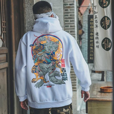 Men's Casual Black Hip Hop Japan Print Hoodie