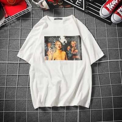 Retro Print O- Neck Short Sleeve T-shirt