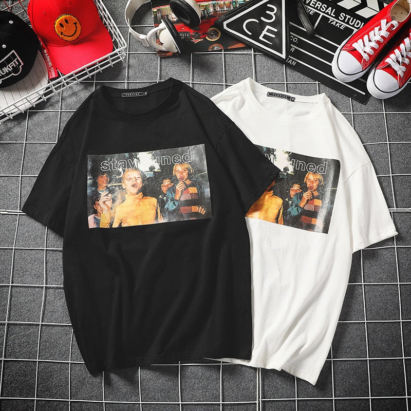 Retro Print O- Neck Short Sleeve T-shirt