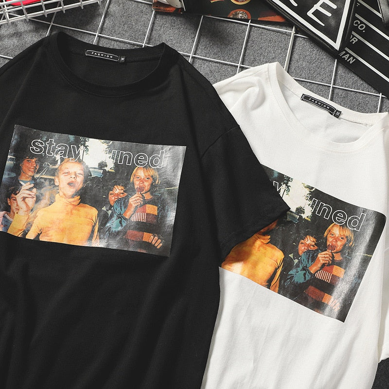 Retro Print O- Neck Short Sleeve T-shirt