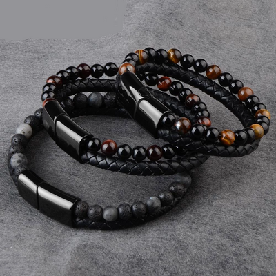 Men Jewelry Natural Stone Genuine Leather Bracelet