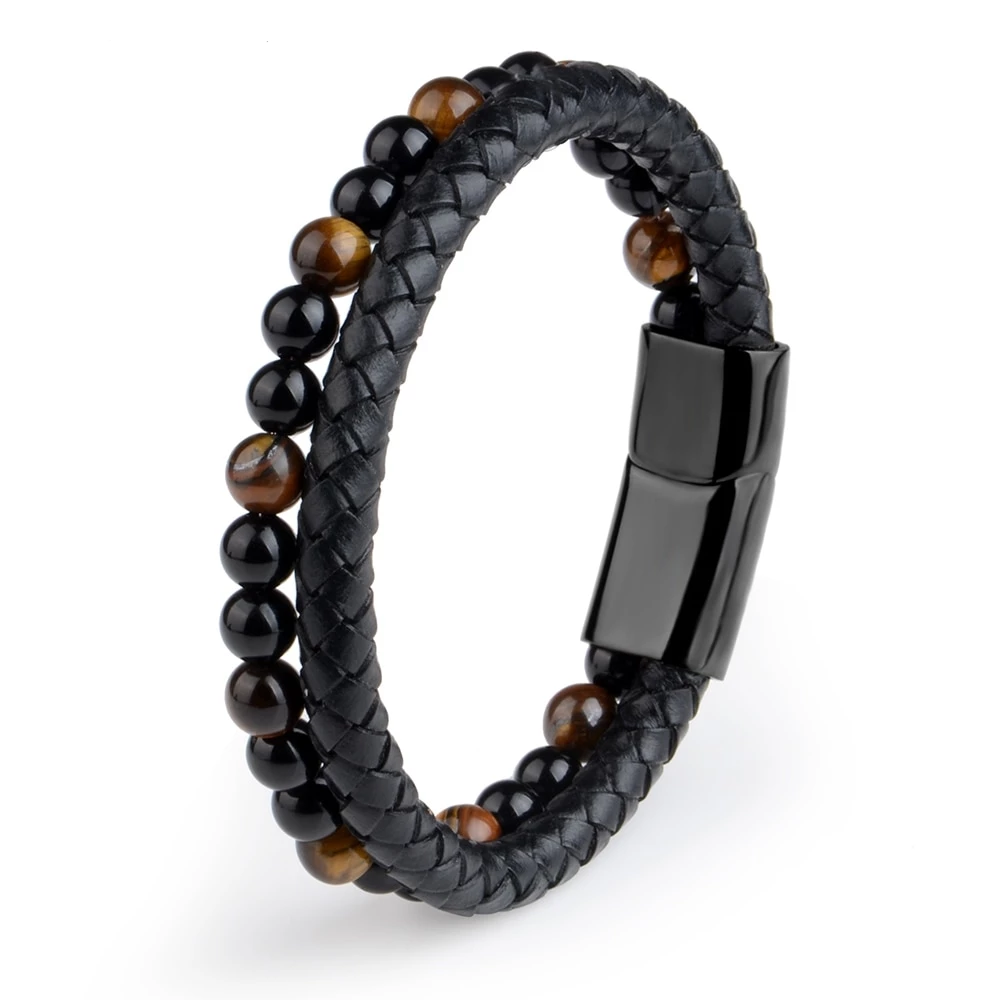 Men Jewelry Natural Stone Genuine Leather Bracelet