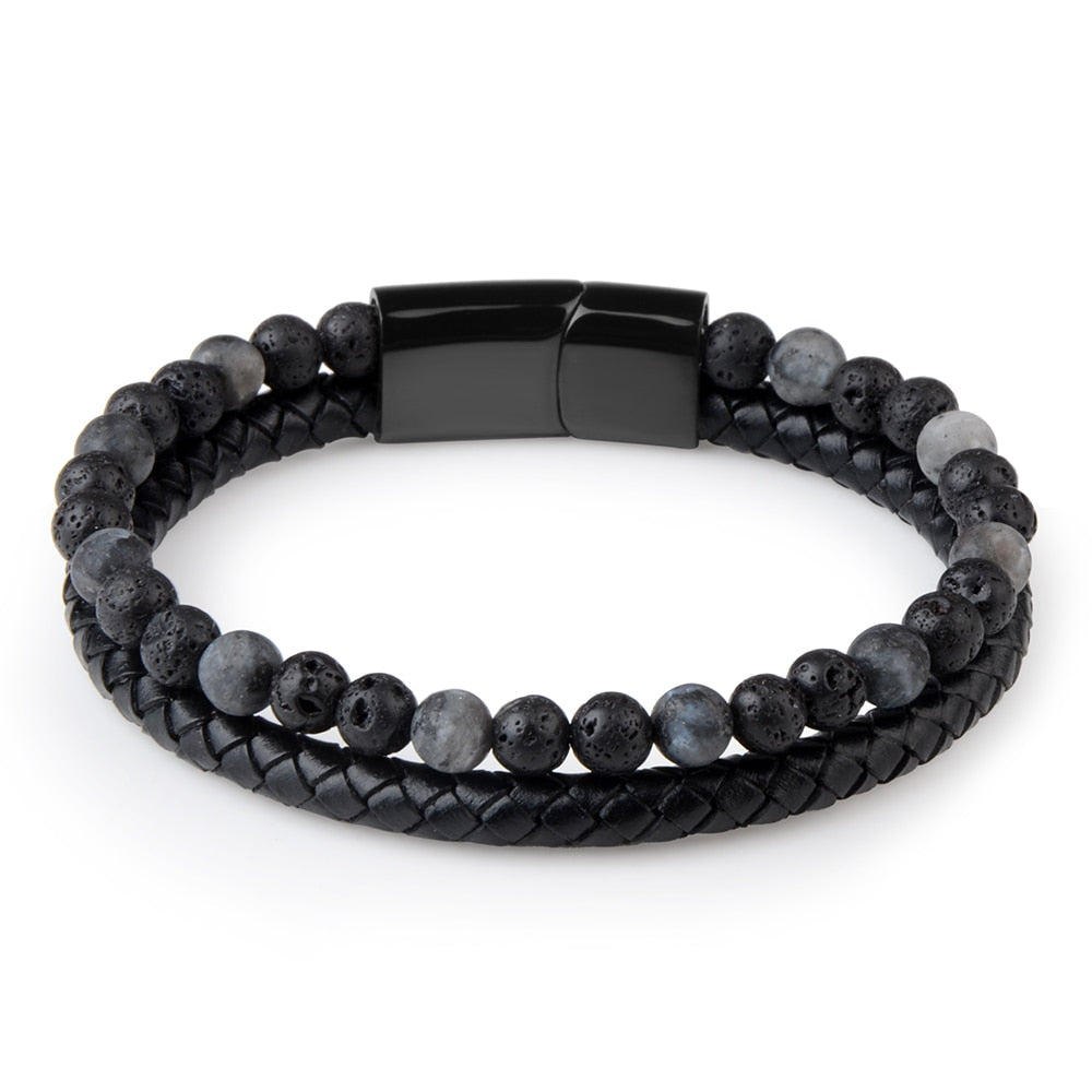Men Jewelry Natural Stone Genuine Leather Bracelet