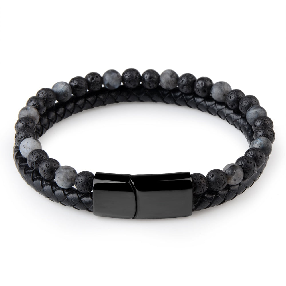 Men Jewelry Natural Stone Genuine Leather Bracelet