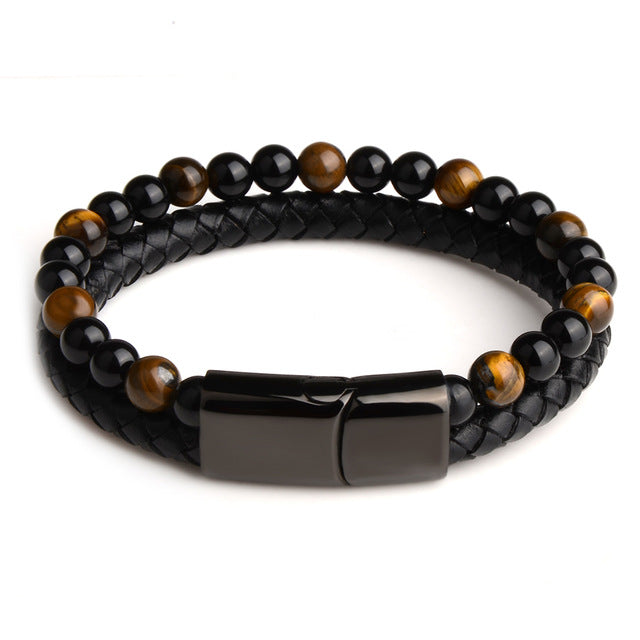 Men Jewelry Natural Stone Genuine Leather Bracelet