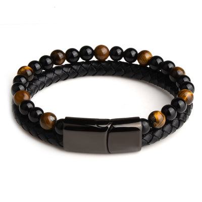 Men Jewelry Natural Stone Genuine Leather Bracelet