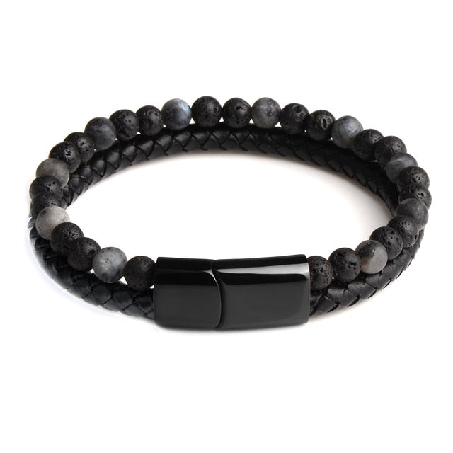 Men Jewelry Natural Stone Genuine Leather Bracelet