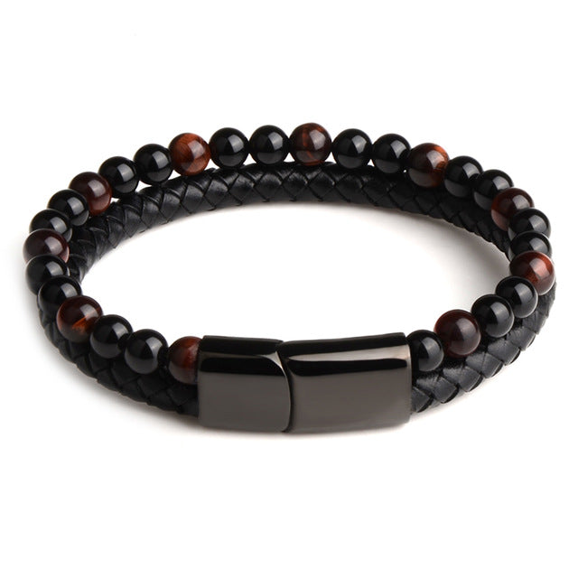 Men Jewelry Natural Stone Genuine Leather Bracelet